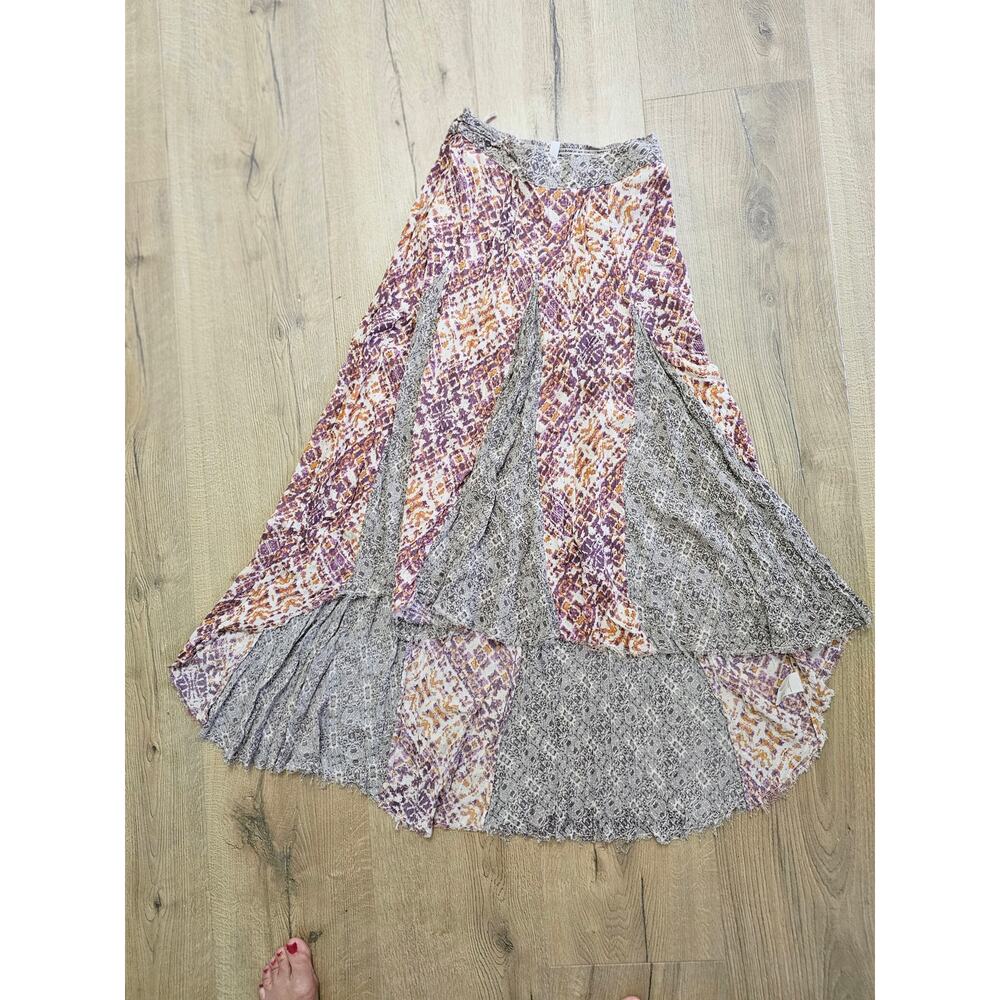 Free People Maxi Skirt High Low Gauze Raw Patchwork Cottagecore Bloom Tribal XS - Picture 3 of 9